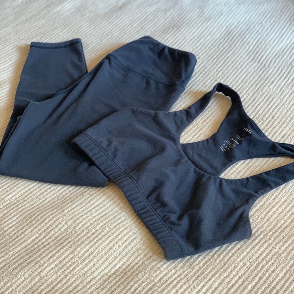MATE the Label Organic Stretch Legging and Sports Bra Set Bundle Blue